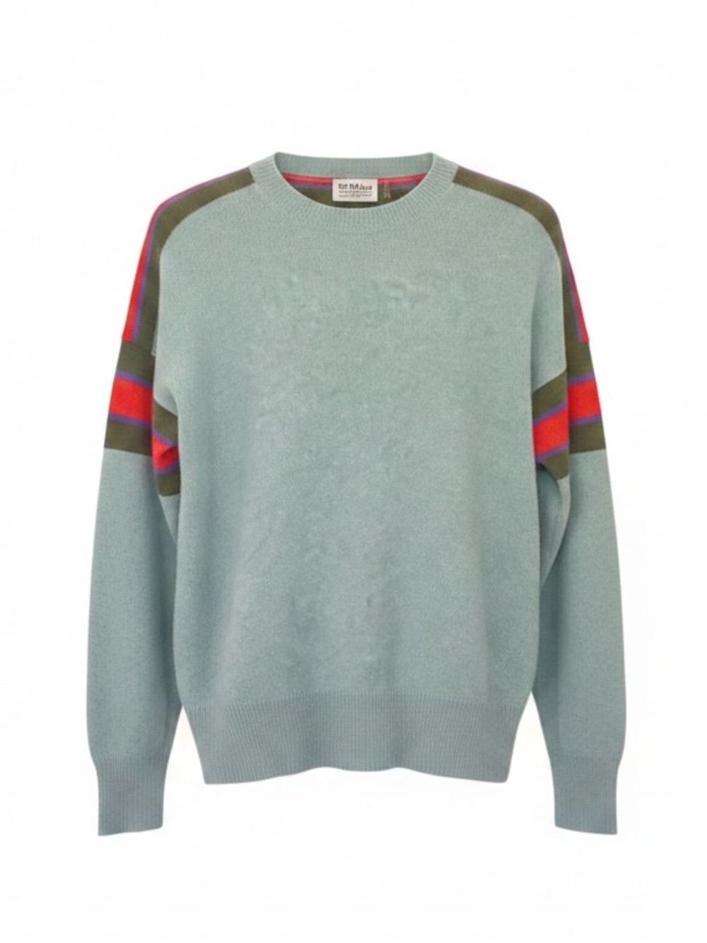 27 Miles 100% Cashmere Blue Red Stripe Pullover Designer Sweater M